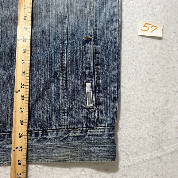 GB Black Label Men's Large Denim Jean Jacket Light Blue Distressed Metal Buttons - Picture 8 of 12